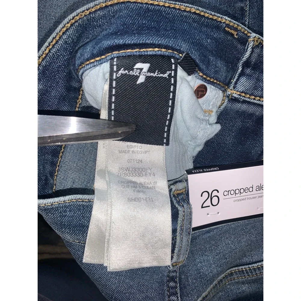 NEW 7 For All Mankind Alexa Cropped Jeans Felicity Blue Raw Hem Size 26